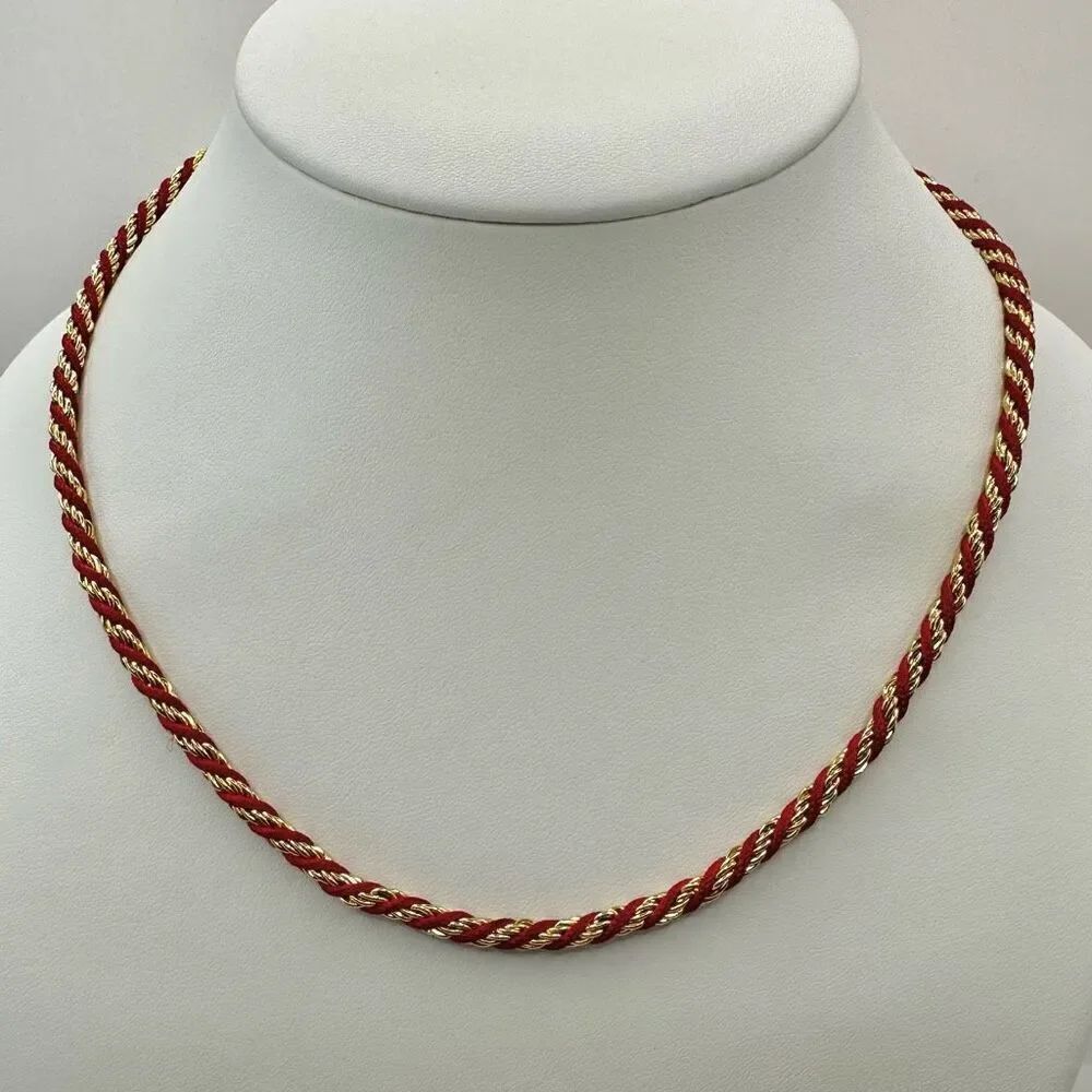 Trifari red and gold tone twisted chain necklace